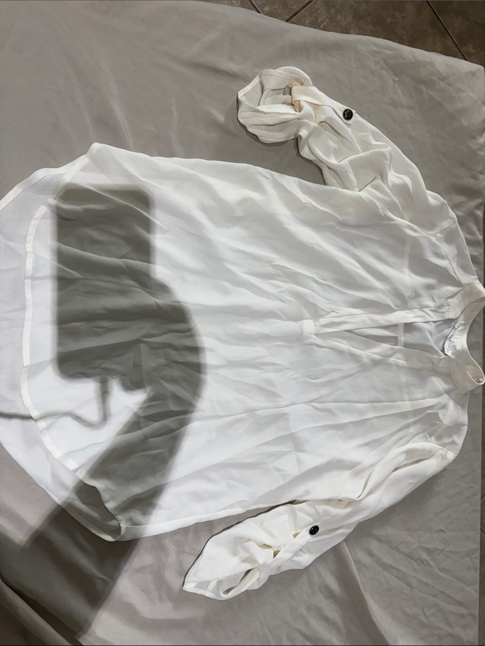 Lush Ivory Sheer Long-Sleeve Roll-Tab Blouse